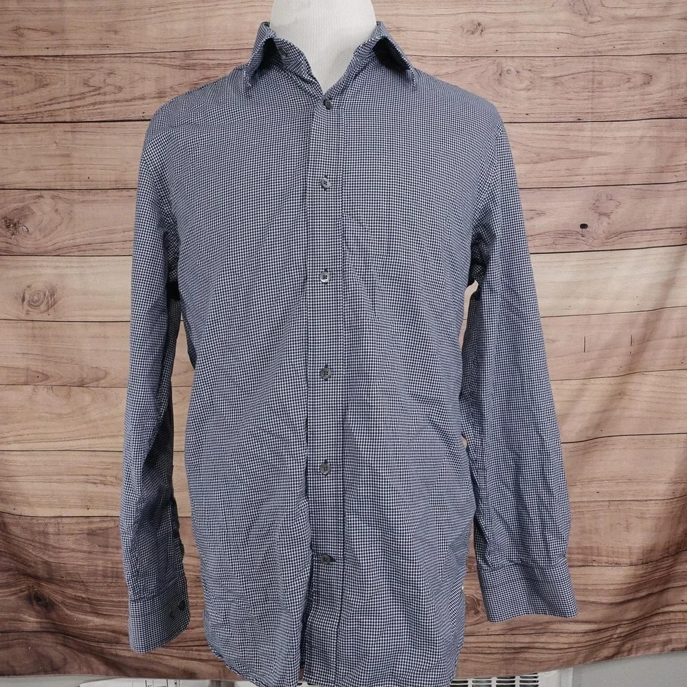 Banana Republic Shirt Mens XL Blue Check Long Sleeve Button-Up Slim Fit‎
